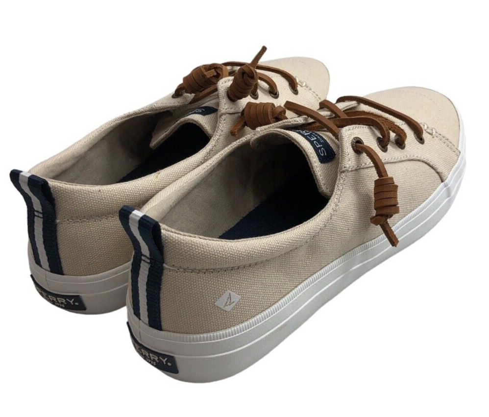 Sperry Women's Crest Vibe Canvas Sneaker Creme STS81904 Lace-up Shoes US Size 9