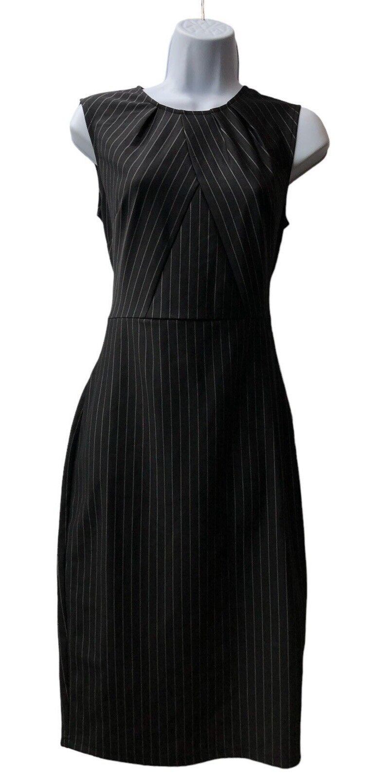 Vfshow Black Pinstripe Asymmetrical Hem Sheath Casual Dress Small Sleeveless