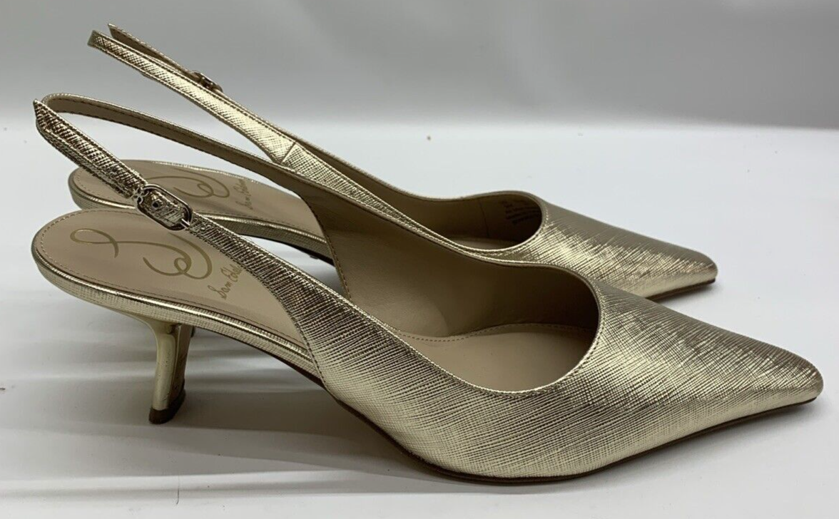 Sam Edelman Women's Bianka Slingback Pump Gold Met Heel Sandal I2677S2900 Size 9