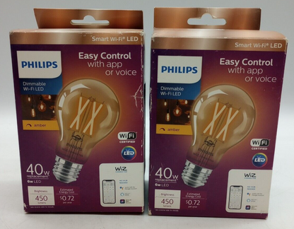 PHILIPS 40W Equiv LED Dimmable Smart Wi-Fi Wiz Wireless AMBER LOT OF 2