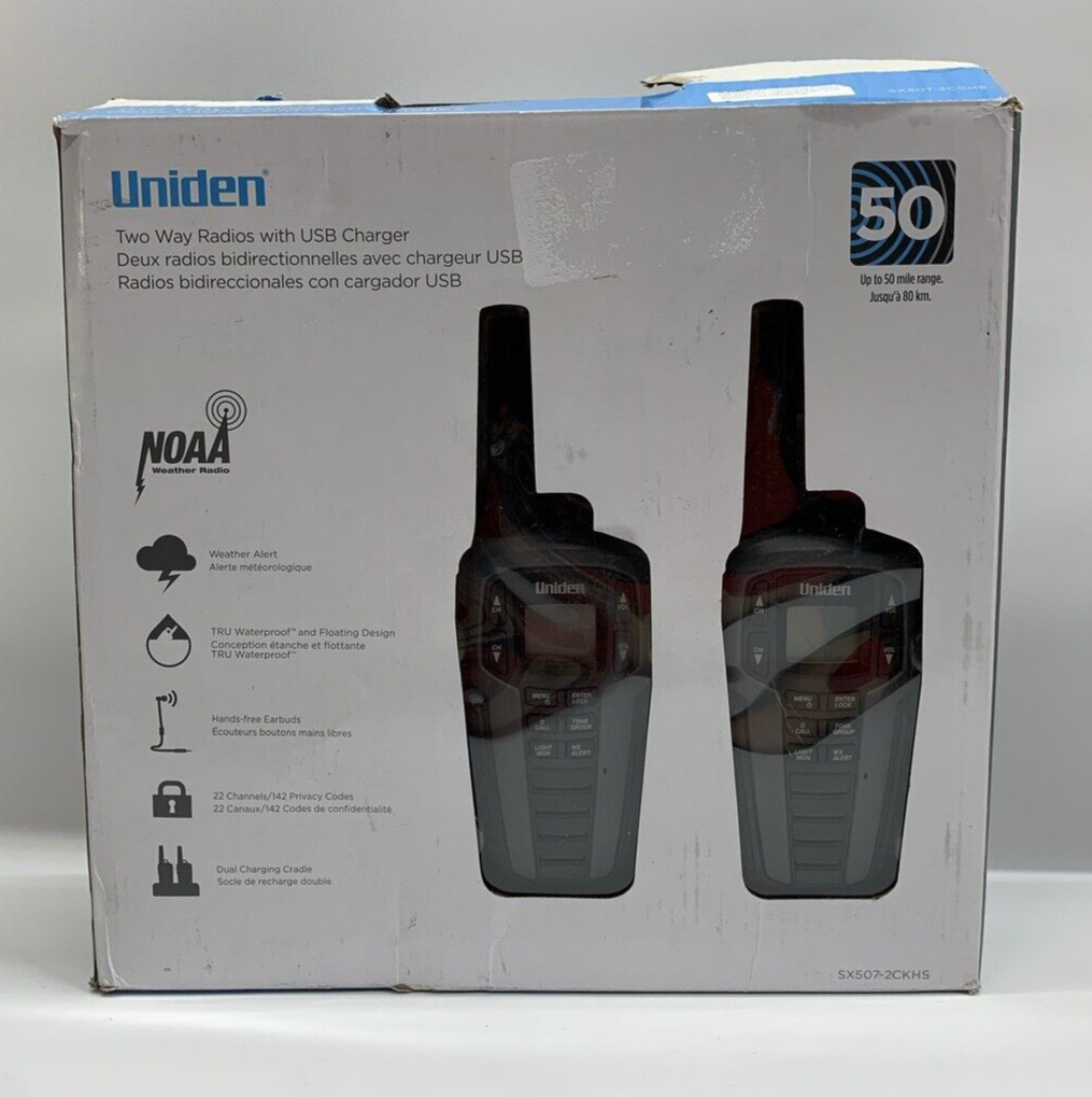 Uniden SX507-2CKHS Up to 50 Mile Range Two-Way Radio Walkie Talkie w/Usb charger