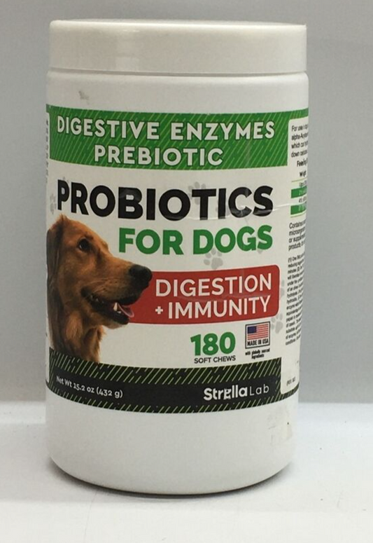 Dog Probiotics Treat for Picky Eaters Digestive Enzymes Prebiotics 180 Soft Chew