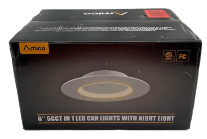 Amico White 6" 5CCT In 1 Dimmable LED Recessed Lighting with Night Light 12 Pack