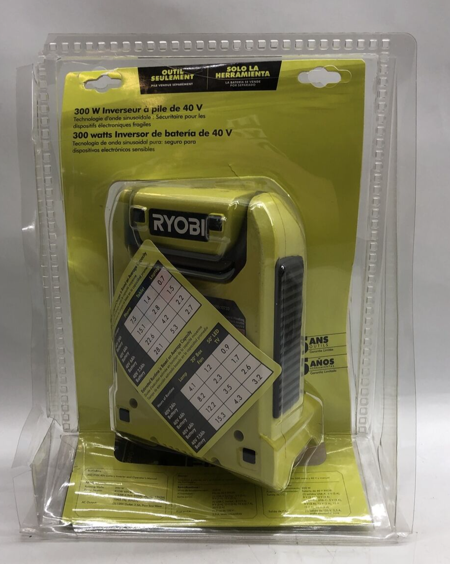 Ryobi Power Inverter 40V 300 Watt Charger Mobile Device Charging 40 Volt Tool