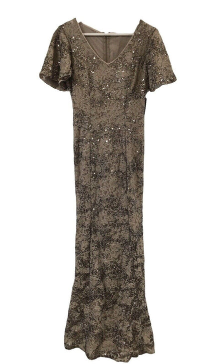 Alex Evenings Women's Formal Lace Dress Long A-line Sequin Taupe 84122384 Size 8