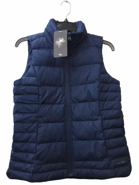 Lands End Puffer Vest Jacket Blue Down Full Zip Quilted Size XS with Pockets