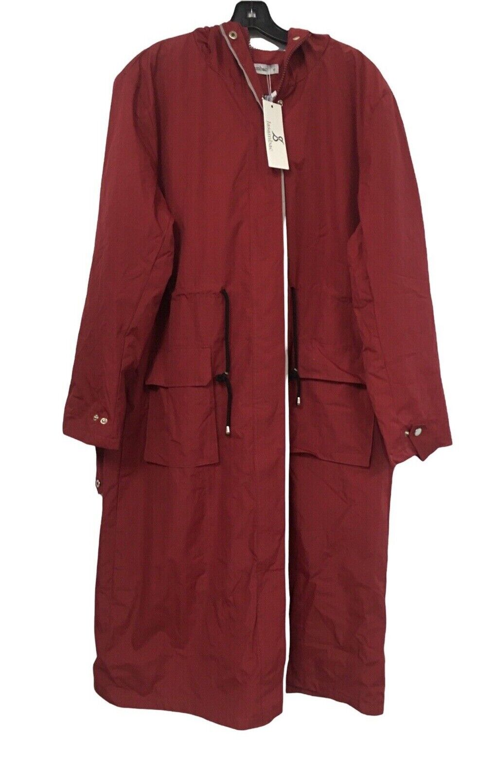 JASAMBAC Womens Rain Jacket Long Raincoat Waterproof with Hood Outwear XL Maroon