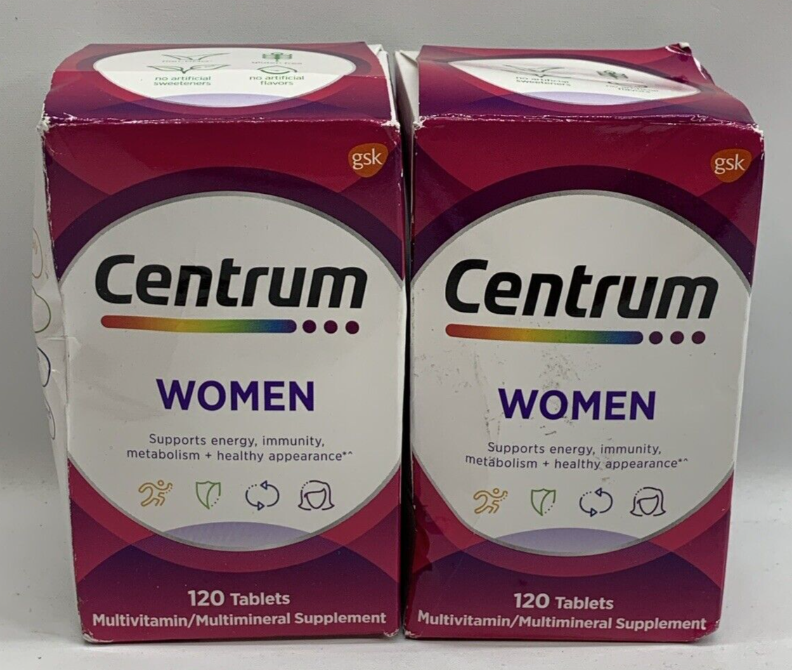 Centrum Women 120 tablets Each Multivitamin/Multimineral Sup. Exp 12/25 Lot Of 2