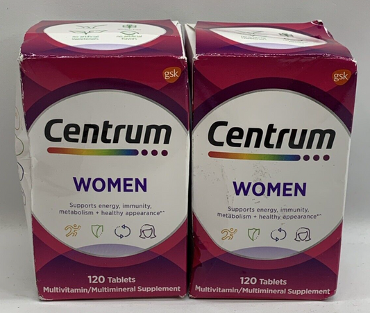 Centrum Women 120 tablets Each Multivitamin/Multimineral Sup. Exp 12/25 Lot Of 2