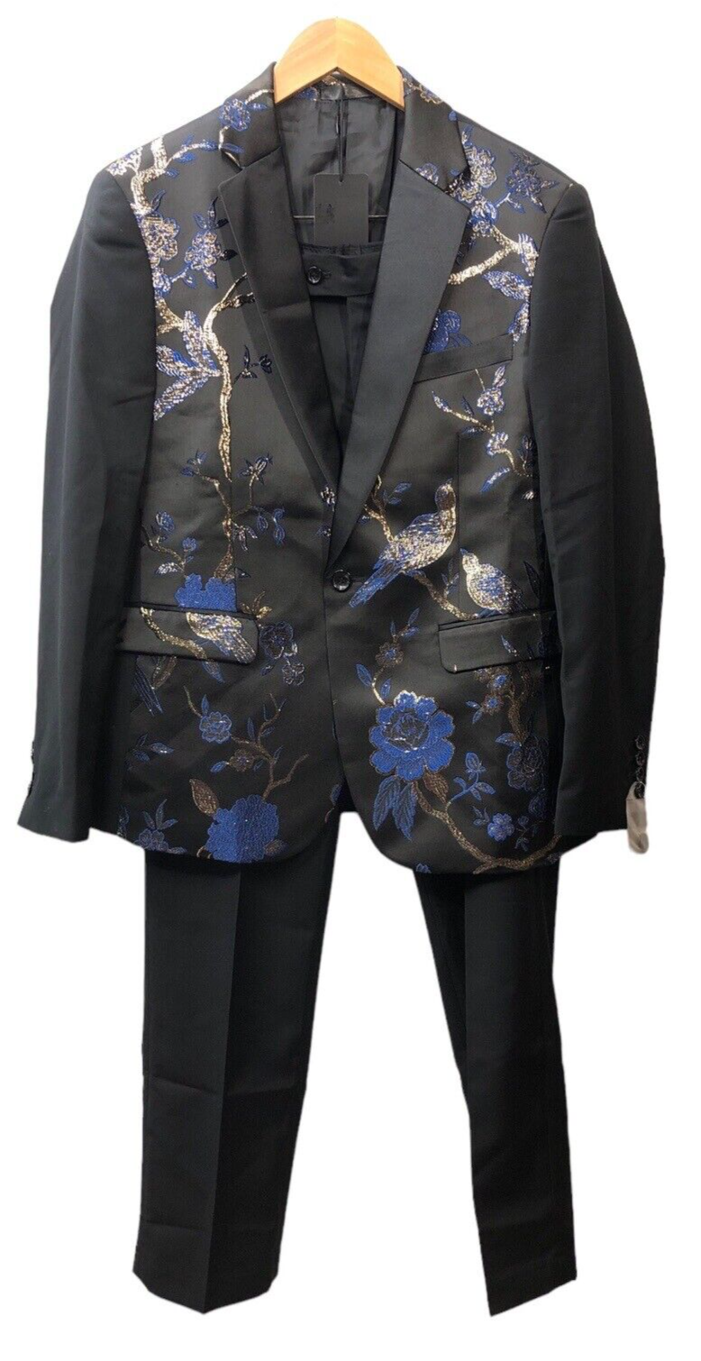 Cloudstyle Mens Suits One Button Floral Blazer 2Pcs Wedding Suits Jacket & Pants