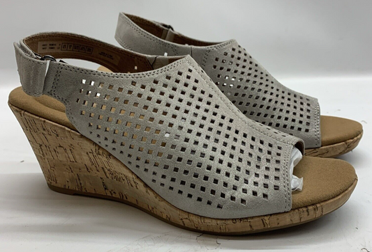 Rockport Women's Leather Briah Hood Sling Wedges Comfort Shoes Size 8.5 Metallic