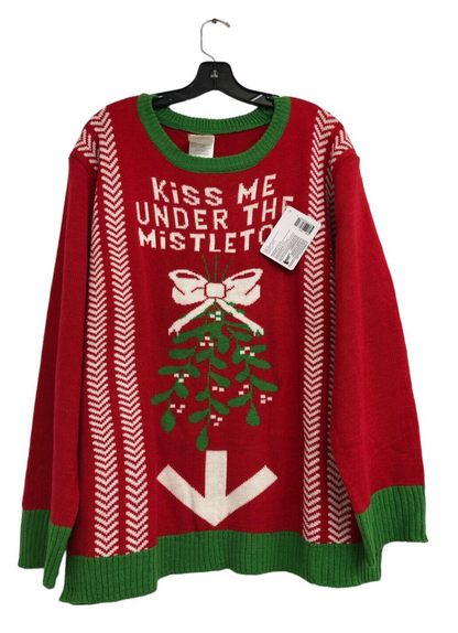 Ugly Christmas Kiss Me Under The Mistletoe Adult Large Sweater Long Sleeve Red