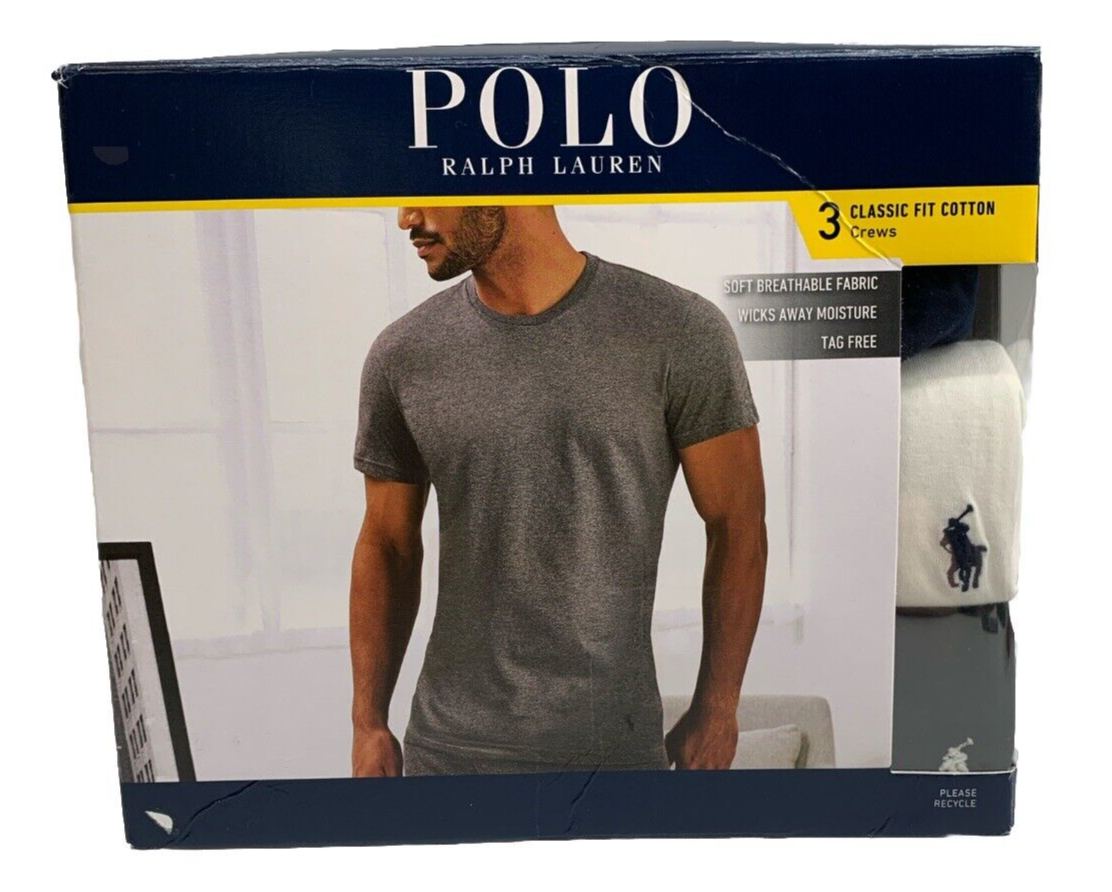 Polo Ralph Lauren Classic Fit Crewneck Undershirt L Blue Black White - 3 Pack