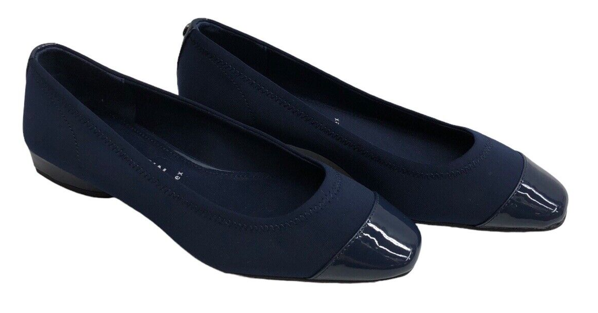 Women's Anne Klein Iflex Navy Shoes Fabric & Faux Patent Leather Wedge Size 6.5M