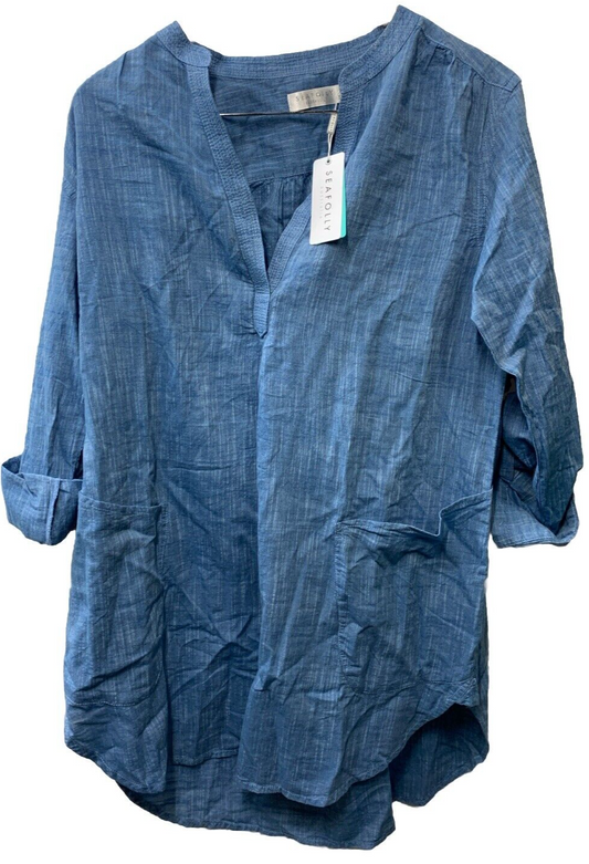 Seafolly Beach Basics Boyfriend Beach Shirt Chambray Tunic/Cover Up 52815 Size S