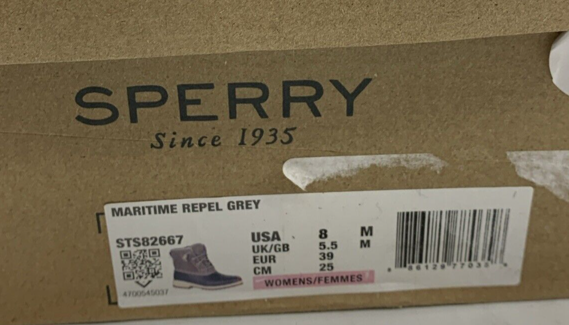 Sperry Women's Maritime Repel Boots Gray Black Lace-up Shoe Size 8 M STS82667