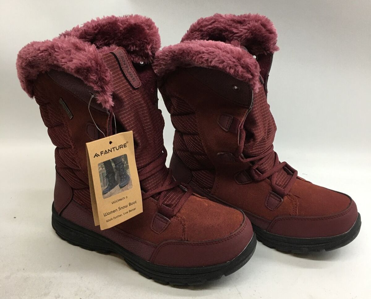 Fanture Vigornity II Women's Snow Boots Lace Up Closure Mid-Calf Red Size 7