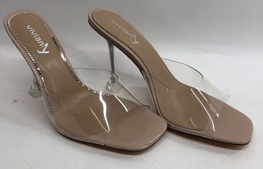 Viviany Women's Clear Heels Dress Sandals Transparent Peep Toe Size 8.5 Pumps