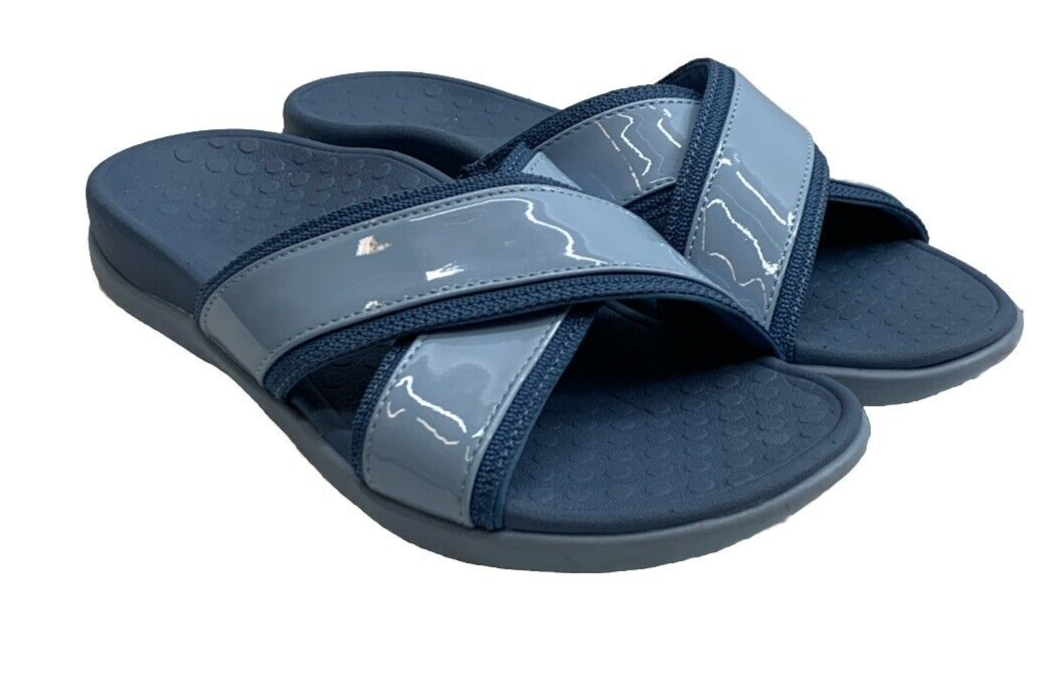 Vionic Merced I8716S1400 Womens Blue Cross Strap Orthotic Slide Sandals Size 6