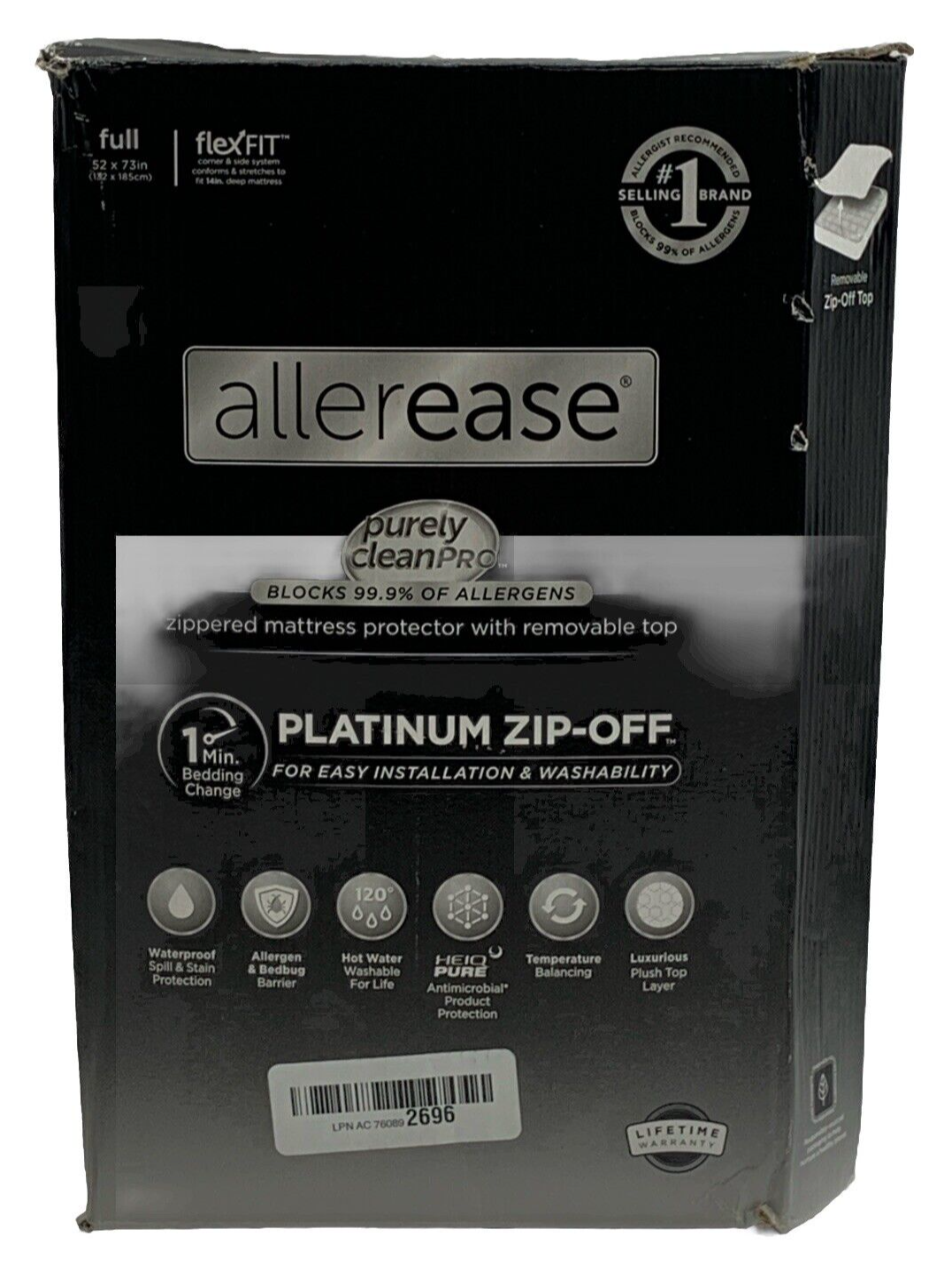 AllerEase Platinum Zip-Off Top Mattress Protector Full WaterProof Luxurious Plus