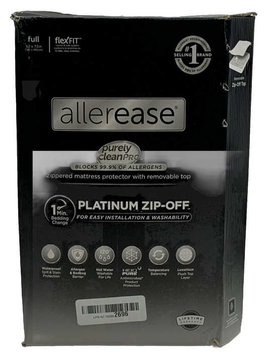 AllerEase Platinum Zip-Off Top Mattress Protector Full WaterProof Luxurious Plus