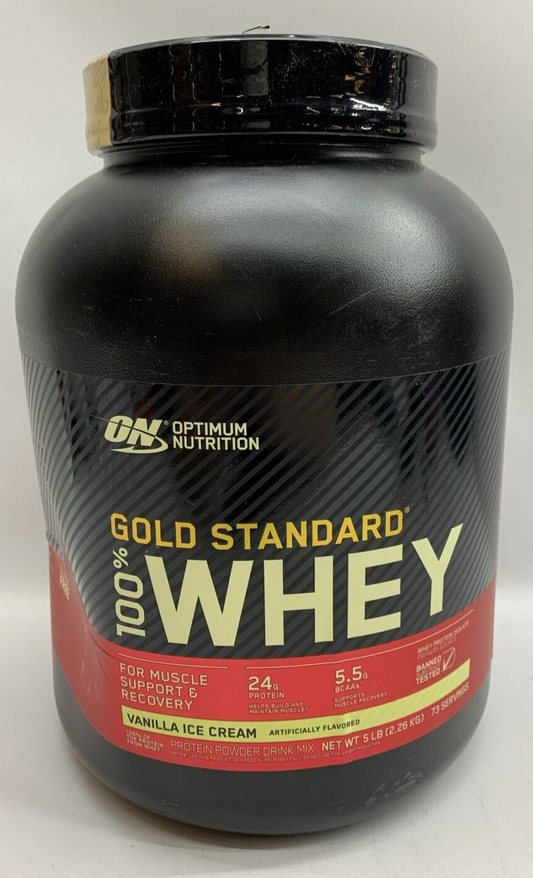 Optimum Nutrition Gold Standard Whey Vanilla Ice Cream for Muscle Support - 5lbs