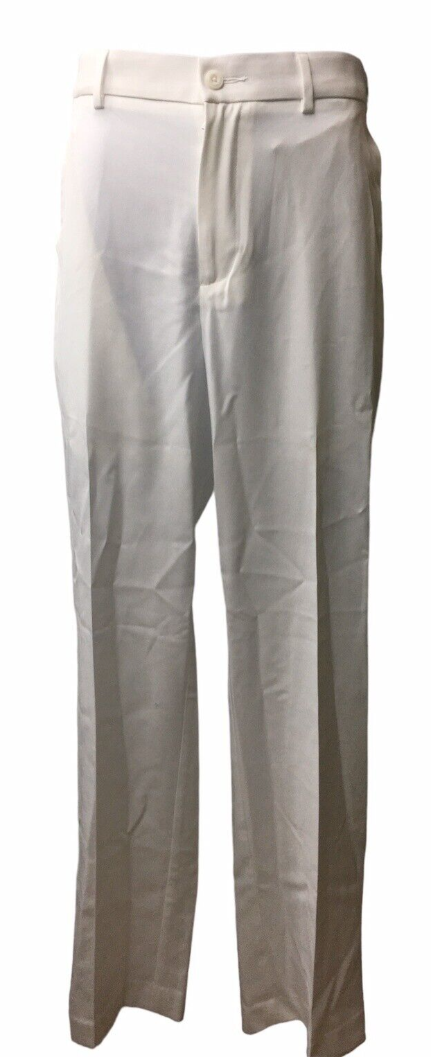 Mens Flat Front Golf Pant Long with Expandable Waistband Bright White 32W x 32L