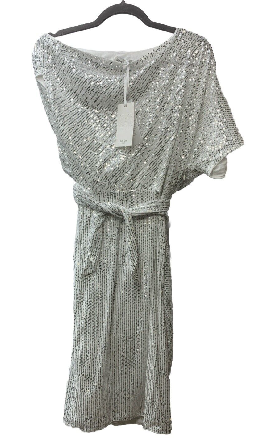 Grace Karin Women's White Sequined Wrap Dress One Shoulder Sleeve Size Small