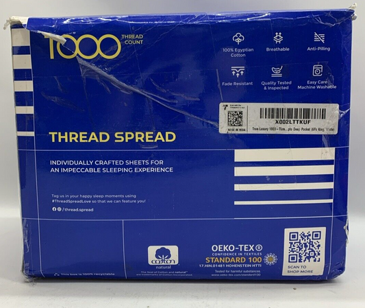 THREAD SPREAD Cotton Sheets King Size 1000 High Thread Count White - 6 Piece Set