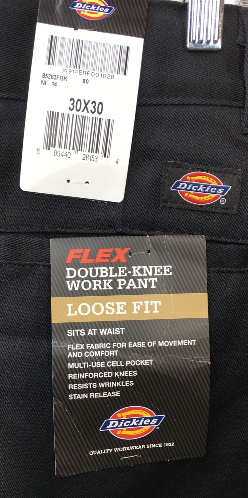 Dickies Mens Flex Double Knee Loose Fit Long Work Pants with Pocket Black 30x30