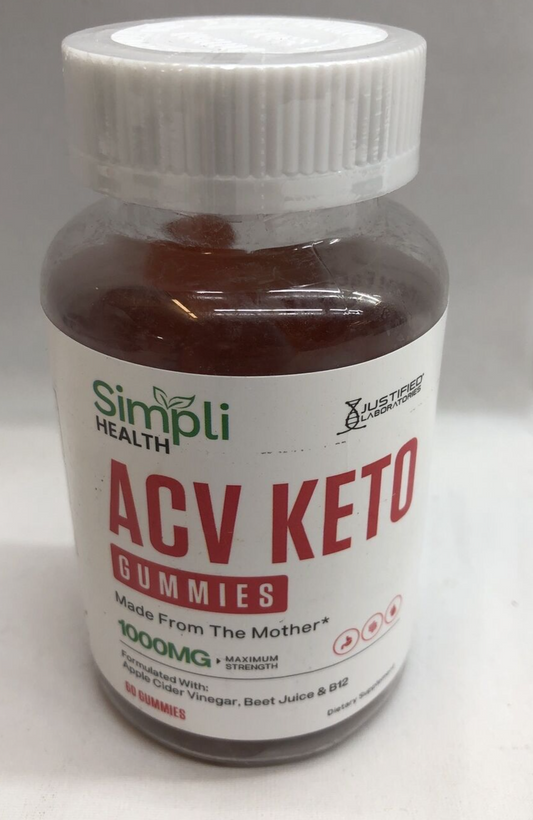 Simpli Health ACV Keto 60 Gummies 1000MG Apple Cider Vinegar Beef Juice & B12