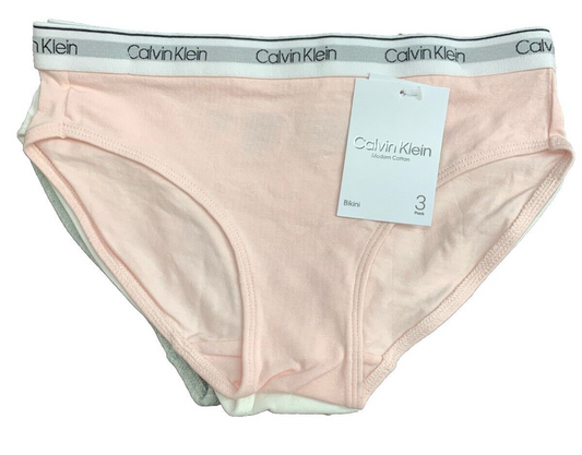 CALVIN KLEIN Girls Large Bikini Modern Cotton Underwear Pink White Gray - 3 Pack