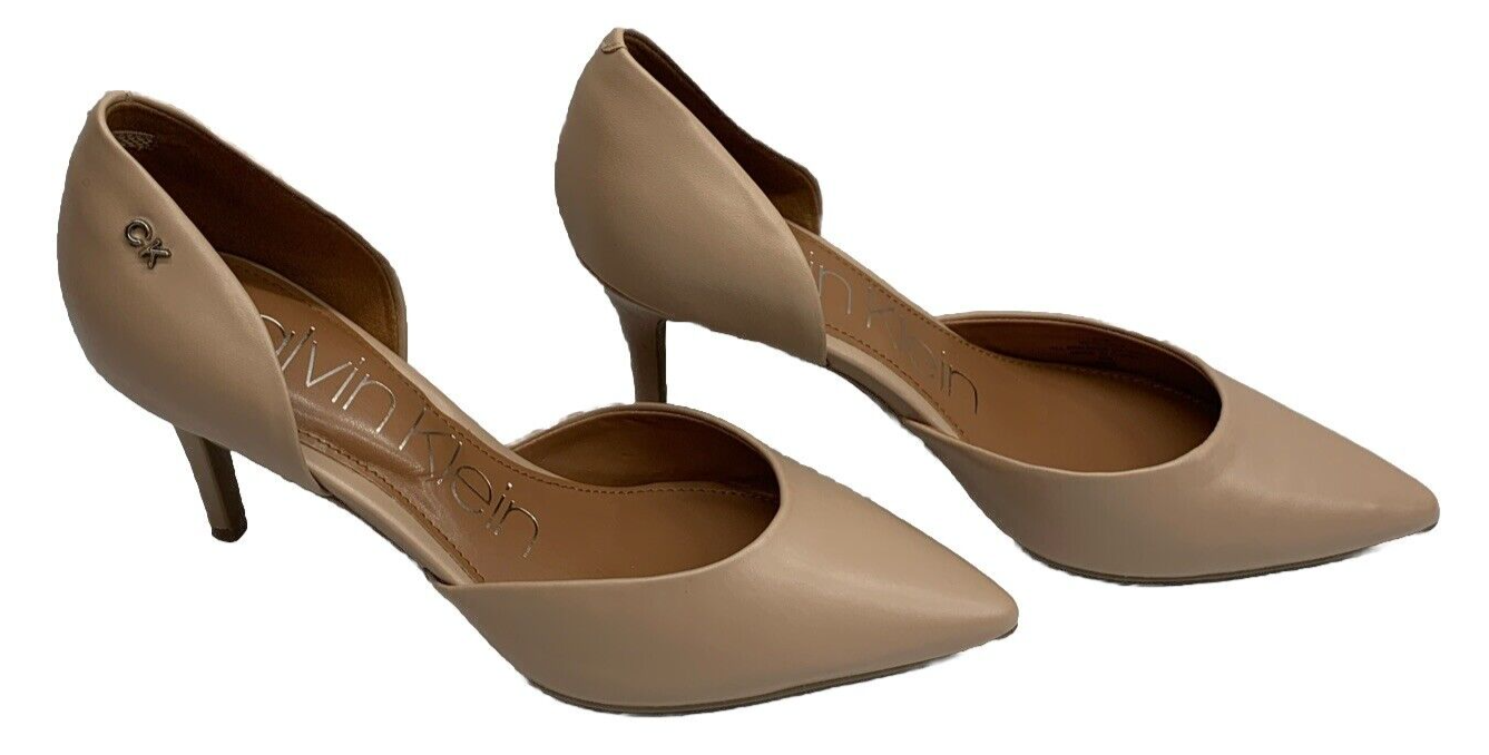 CALVIN KLEIN Gloria d'Orsay Pump Women's Shoes 8.5M Sandal Beige Slip-on Heel