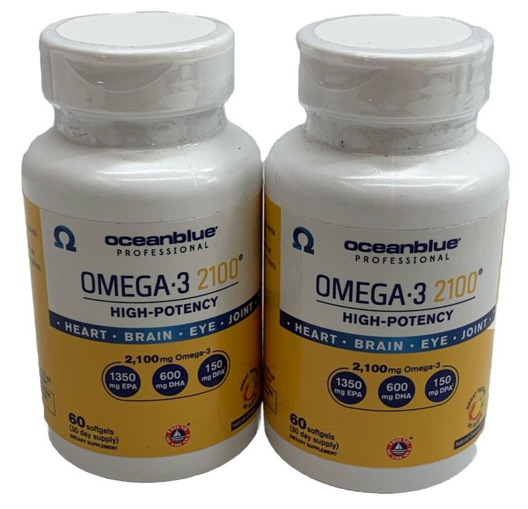 Ocean Blue High Potency OMEGA-3 2100 Fish Oil 60 Softgels Supplement - Lot Of 2