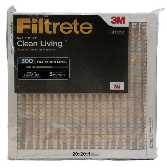 Filtrete AC Furnace Air Filter 20x20x1 MPR 300 Clean Living Basic Dust - 6 Pack