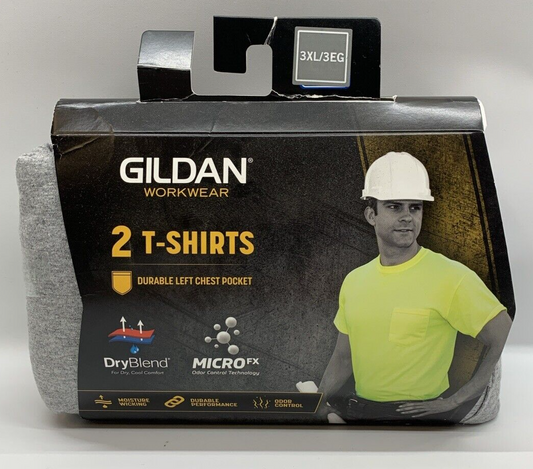 Gildan Men Sport Grey 2Pk Dryblend Workwear T-Shirts Short Sleeve w/Pocket 3XL