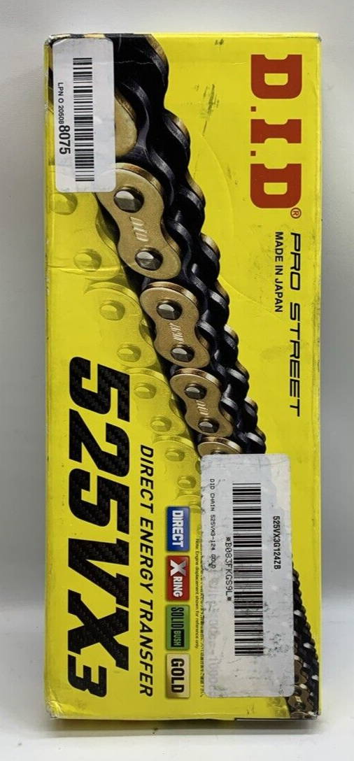 DID Pro-street 525 VX3 X-ring Motorcycle Chain (Raw) 120 Links Rivet Link Gold