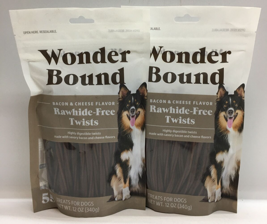 Wonder Bound Rawhide-Free Dog Treats, Bacon & Cheese Twists 12oz/340g Lot Of 2