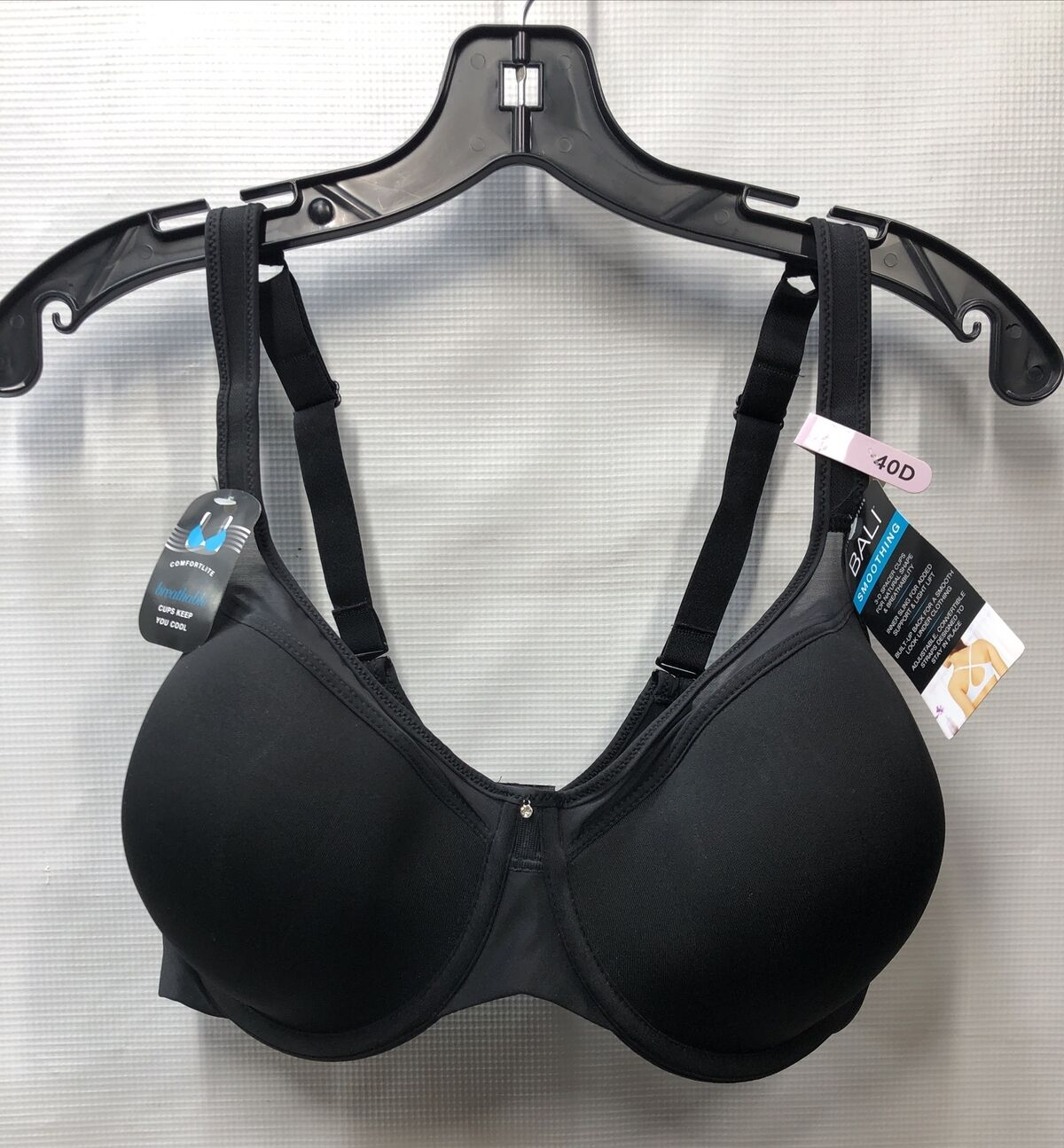 Bali 3439 One Smooth U Ultra Lite Neckline T-Shirt Bra Black DF3439 Size 40D