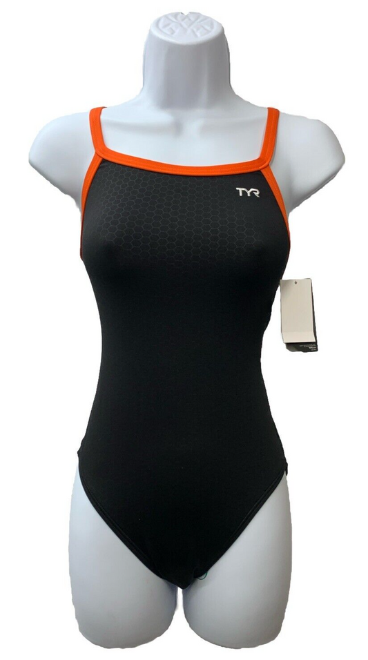 TYR Women’s Hexa Diamondfit Swimsuit One Piece DHEX7A 30 Swimwear Black/Orange