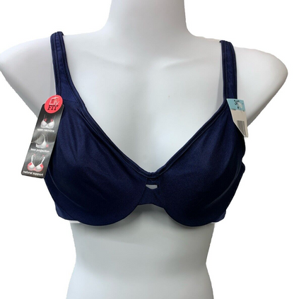 LILYETTE BY BALI 34C LY0904 Minimizer Bra Plunge Into Comfort Keyhole Solid Blue