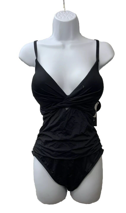 La Blanca Black Twist-Front Keyhole One-Piece Swimsuit LB1IG02 Size 10 One Piece