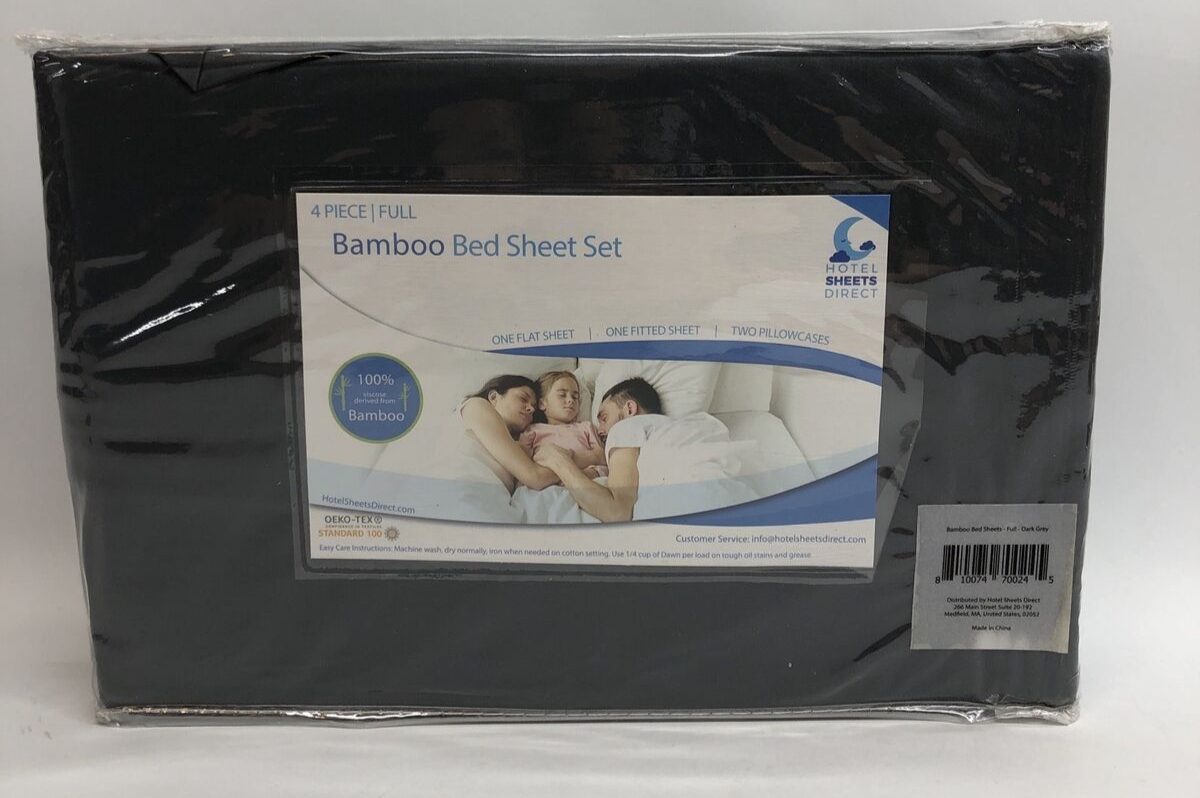 Hotel Sheets Direct 100% Bamboo Sheets Full Size Sheet and Pillowcase Set Gray