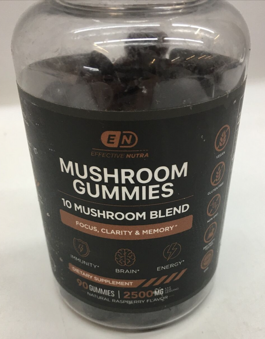 Effective Nutra Mushroom Gummies 10 Blend 90 Count Natural Raspberry Flavor 2500