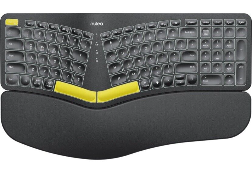 Nulea RT05 Wireless Ergonomic Keyboard, Split Keyboard with Wrist Rest Black