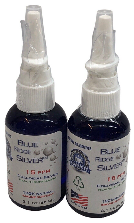 Blu Ridge Colloidal Silver 15ppm 2.1 oz. Nasal Spray Health Supplement - 2 Pack