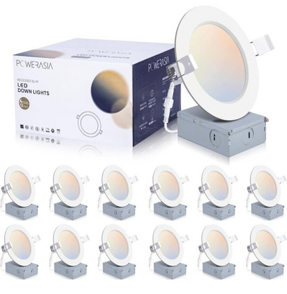 Powerasia 4” 9W 700 LM LED Recessed Ceiling Light, 5CCT 2700K-6000K - Lot of 12