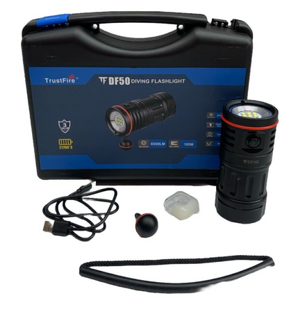 Trustfire DF50 6500LM Scuba Diving Lights Video Flashlight Underwater 70M Torch