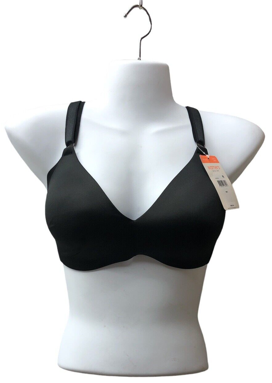 Warner's Women's 36C No Side Wire-Free Bra Black Hook & Eye Opaque Full Coverage