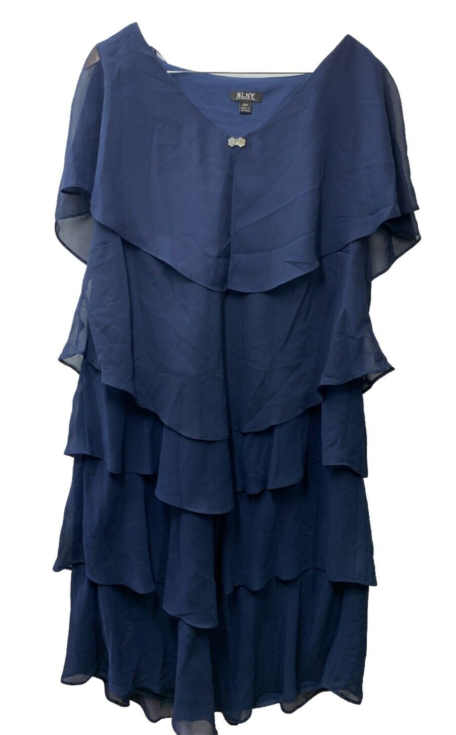 S.L. Fashions Women's Plus Size Pebble Tier Dress 617525 Navy Blue 20W Pull On